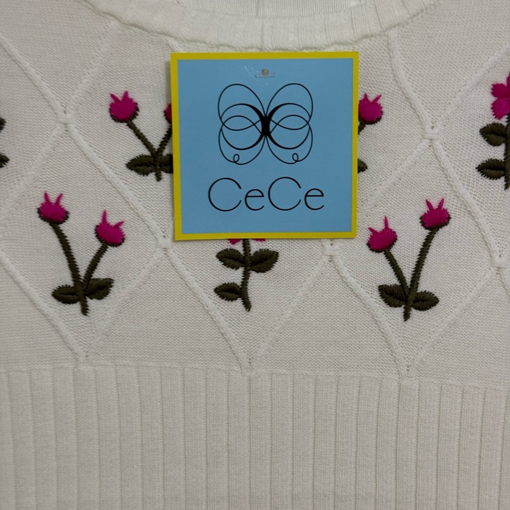 CeCe Ivory Sweater with Floral Embroidery - Picture 2 of 3
